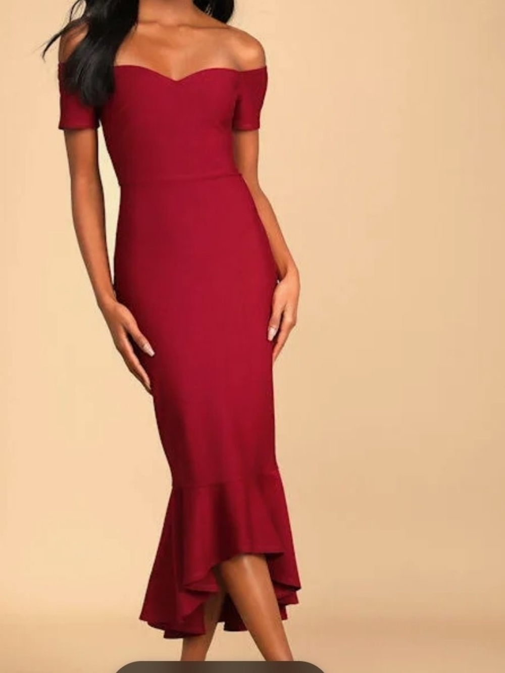 Lulu's Crimson One-Shoulder Mermaid Hem Dress